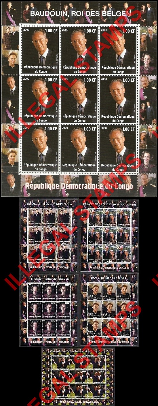 Congo Democratic Republic 2000 Belgium Royal Family Illegal Stamp Sheets of 9 (Part 3)