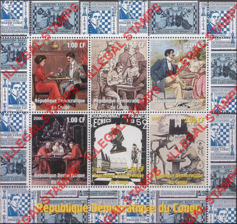Congo Democratic Republic 2000 Chess Illegal Stamp Souvenir Sheet of 6