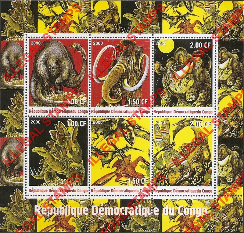 Congo Democratic Republic 2000 Dinosaurs Illegal Stamp Souvenir Sheet of 6