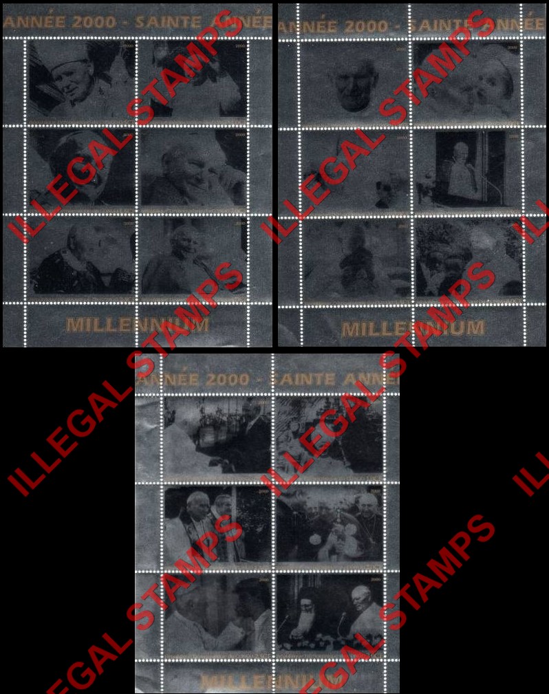 Congo Democratic Republic 2000 Holy Year Millennium Silver Foil Illegal Stamp Sheets of 6