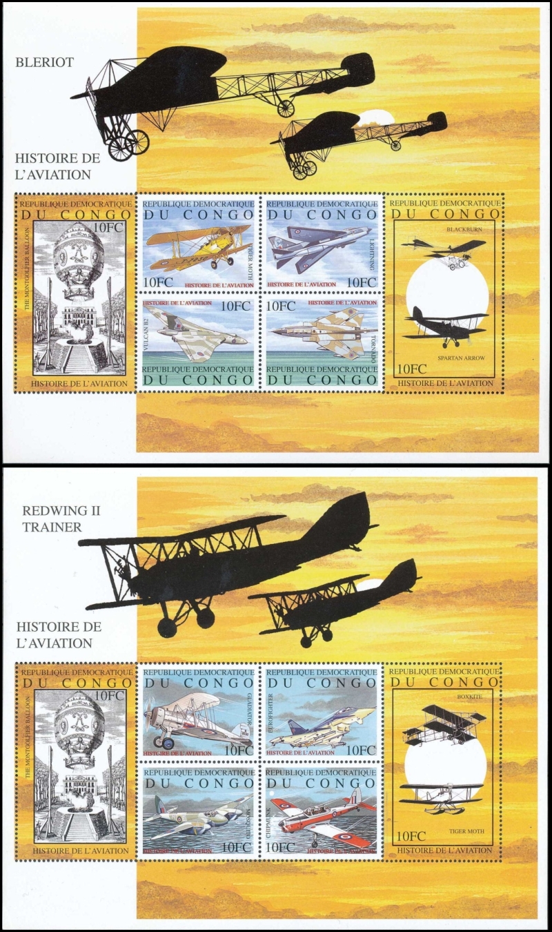 Congo Democratic Republic 2001 History of Aviation Sheets of 6 Scott Number 1584-1585