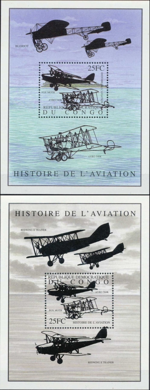 Congo Democratic Republic 2001 History of Aviation Souvenir Sheets of 1 Scott Number 1586-1587