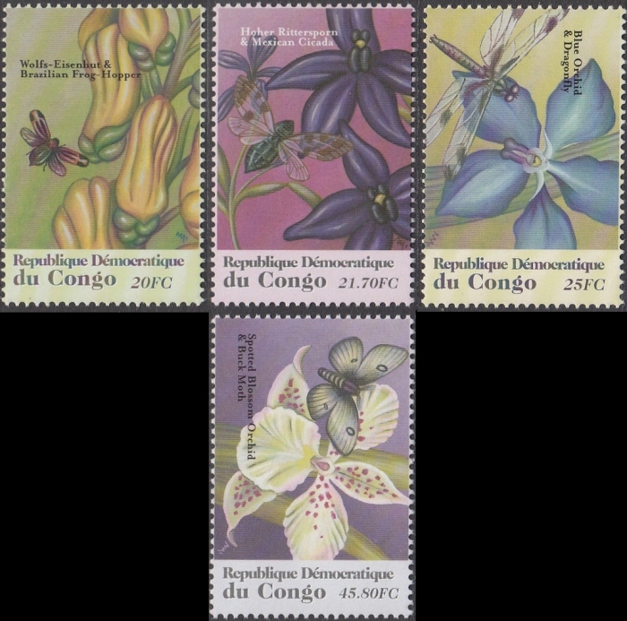 Congo Democratic Republic 2001 Flowers and Insects Scott Number 1603-1606