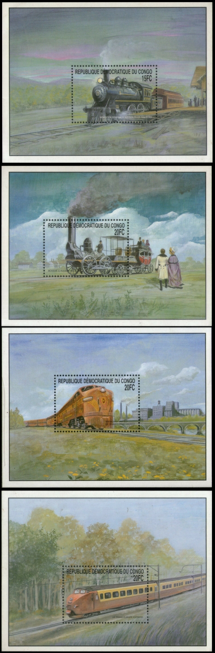 Congo Democratic Republic 2001 Trains Souvenir Sheets of  Scott Number 1566-1569