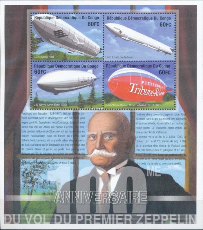 Congo Democratic Republic 2001 Zeppelins Sheet of 4 Scott Number 1588