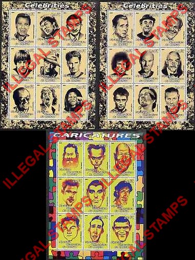 Congo Democratic Republic 2001 Caricatures of Movie Stars Illegal Stamp Sheets of 9