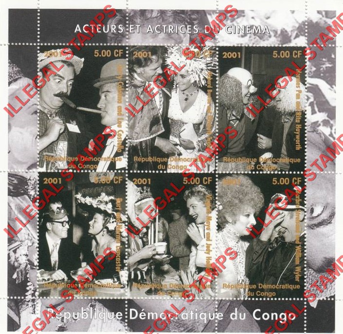 Congo Democratic Republic 2001 Cinema Actors and actresses Illegal Stamp Sheet of 6