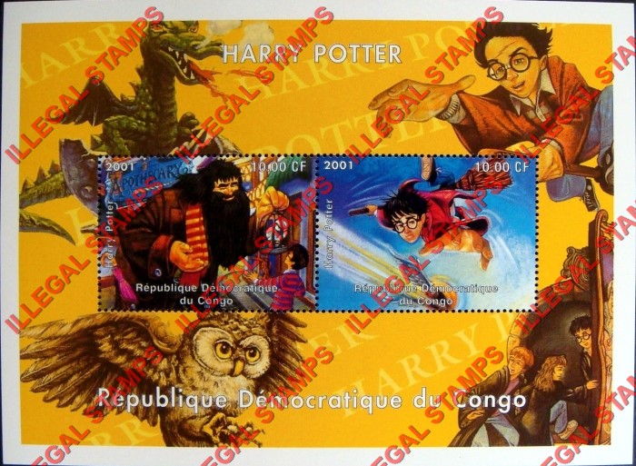 Congo Democratic Republic 2001 Harry Potter Comics Illegal Stamp Souvenir Sheet of 2
