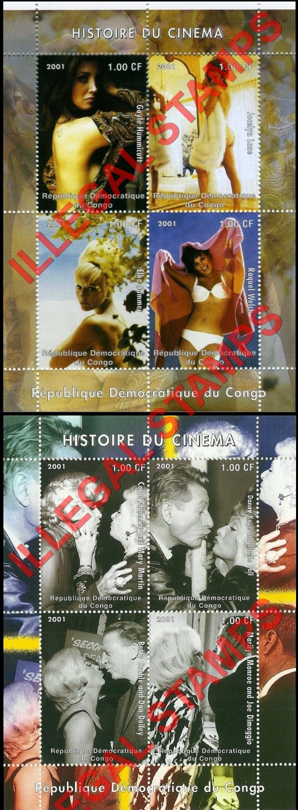 Congo Democratic Republic 2001 History of Cinema Illegal Stamp Souvenir Sheets of 4
