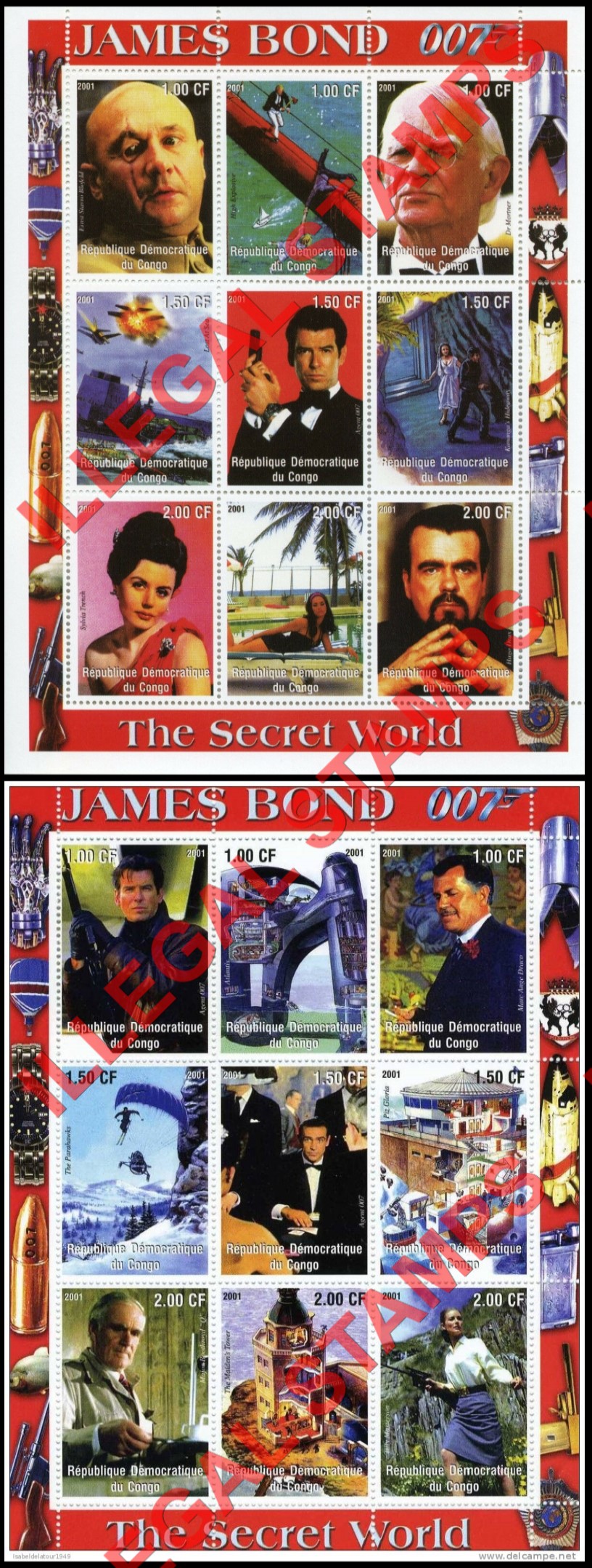 Congo Democratic Republic 2001 James Bond The Secret World Illegal Stamp Sheets of 9 (Part 2)