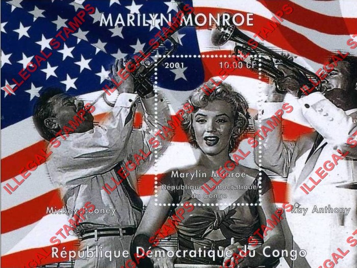 Congo Democratic Republic 2001 Marilyn Monroe Illegal Stamp Souvenir Sheet of 1