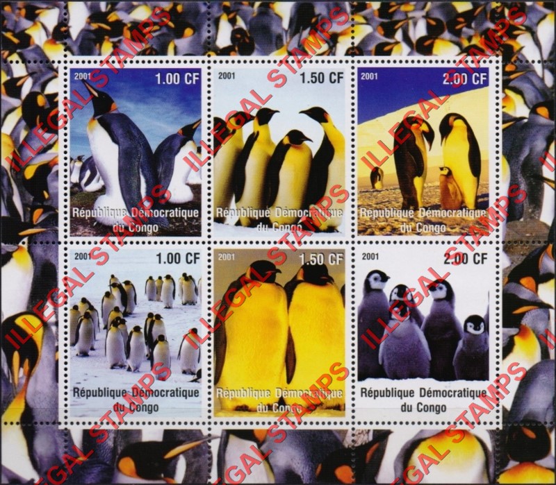 Congo Democratic Republic 2001 Penguins Illegal Stamp Souvenir Sheet of 6
