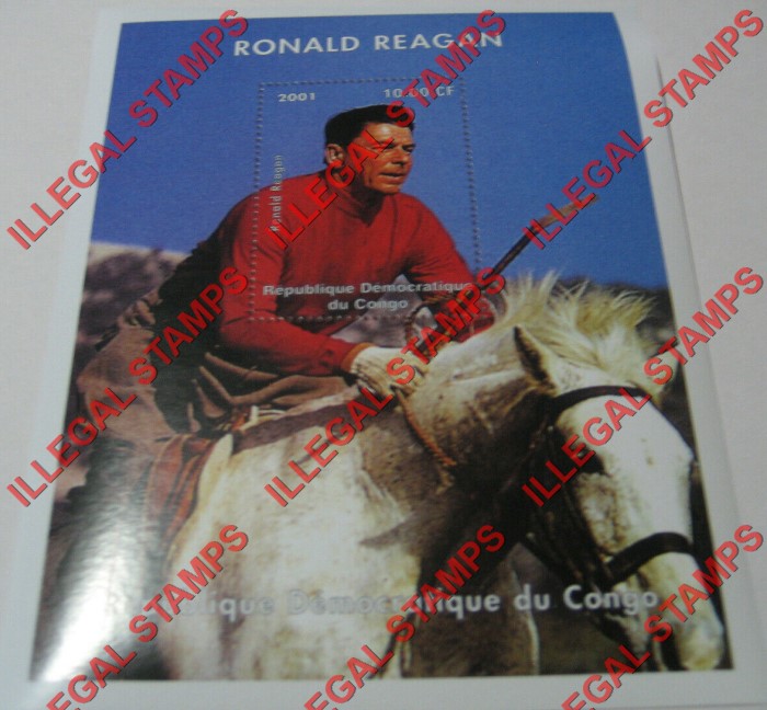 Congo Democratic Republic 2001 Ronald Reagan Illegal Stamp Souvenir Sheet of 1