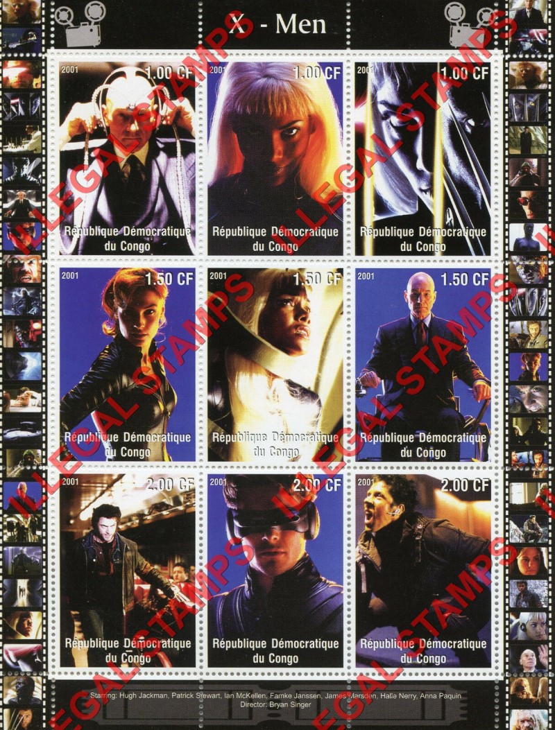 Congo Democratic Republic 2001 X-Men Illegal Stamp Sheet of 9