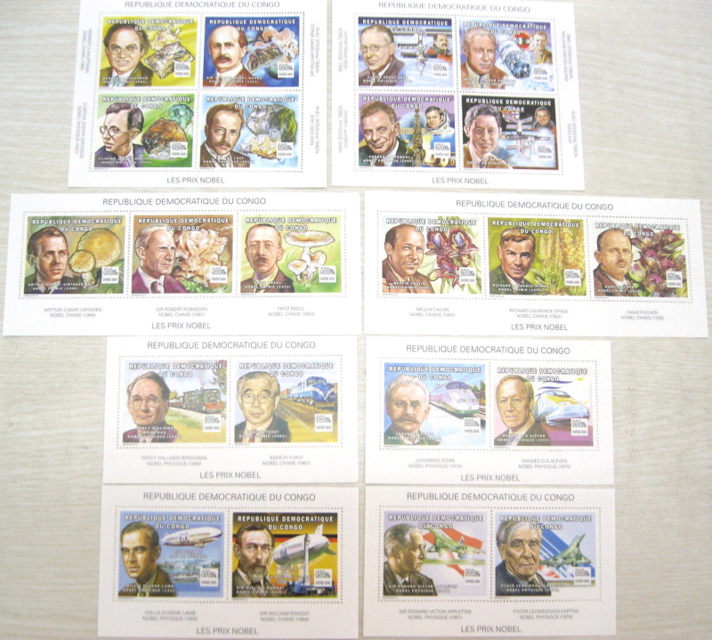 Congo Democratic Republic 2002 Nobel Prize Winners Souvenir Sheets of 2, 3 and 4 Michel Number 1724-1745