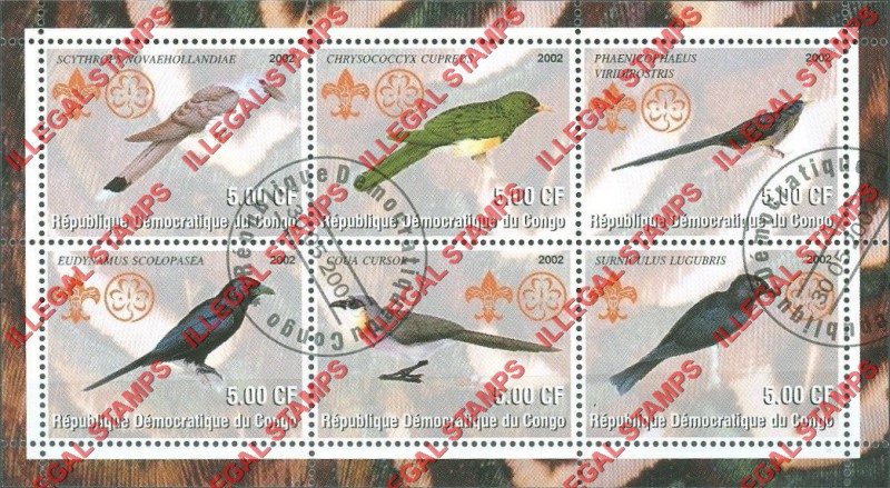 Congo Democratic Republic 2002 Birds Cuckoos Illegal Stamp Souvenir Sheet of 6