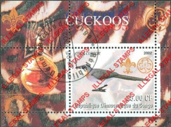 Congo Democratic Republic 2002 Birds Cuckoos Illegal Stamp Souvenir Sheet of 1