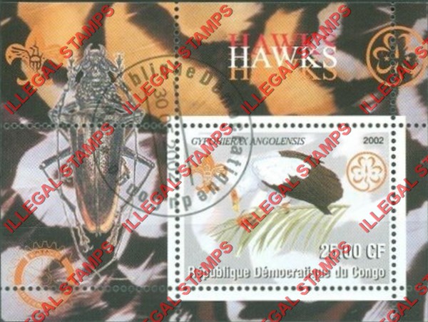Congo Democratic Republic 2002 Birds Hawks Illegal Stamp Souvenir Sheet of 1