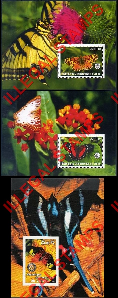 Congo Democratic Republic 2002 Butterflies Illegal Stamp Souvenir Sheets of 1