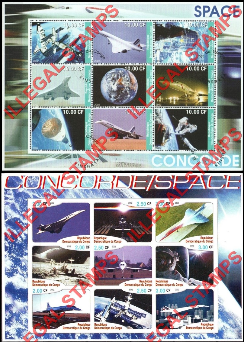 Congo Democratic Republic 2002 Concorde Space Illegal Stamp Sheets of 9