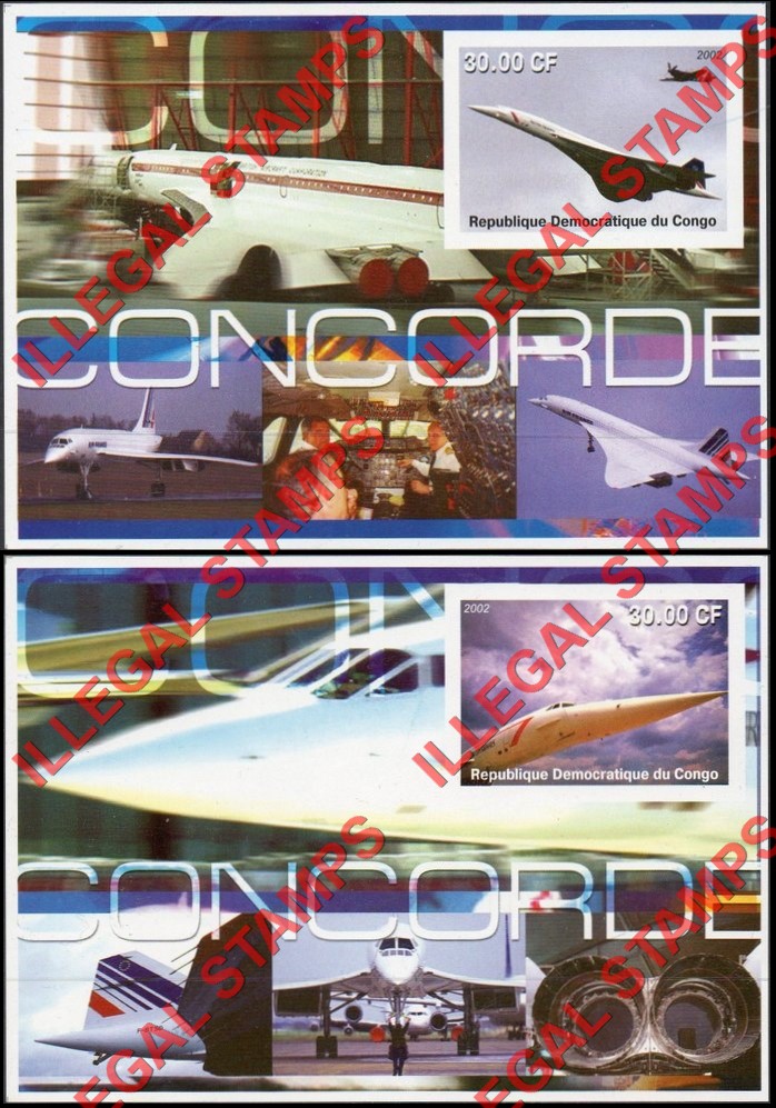 Congo Democratic Republic 2002 Concorde Illegal Stamp Souvenir Sheets of 1