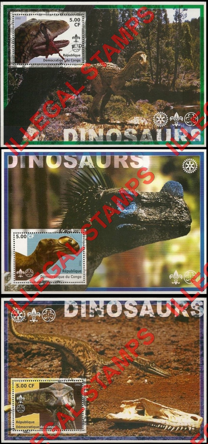 Congo Democratic Republic 2002 Dinosaurs Illegal Stamp Souvenir Sheets of 1 (Part 1)
