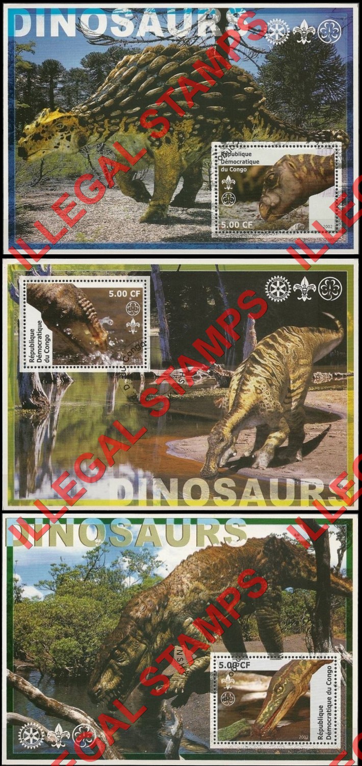 Congo Democratic Republic 2002 Dinosaurs Illegal Stamp Souvenir Sheets of 1 (Part 3)