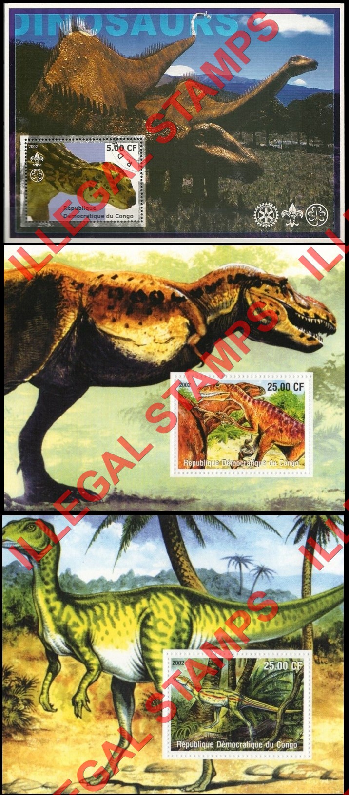 Congo Democratic Republic 2002 Dinosaurs Illegal Stamp Souvenir Sheets of 1 (Part 4)