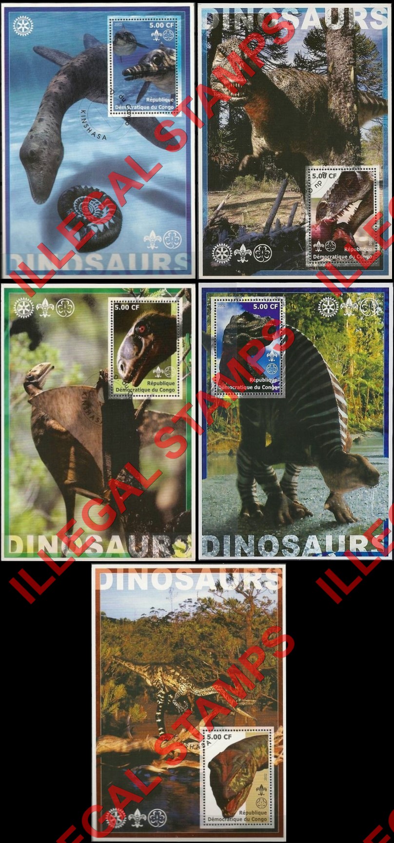 Congo Democratic Republic 2002 Dinosaurs Illegal Stamp Souvenir Sheets of 1 (Part 5)