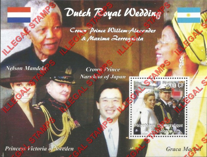 Congo Democratic Republic 2002 Dutch Royal Wedding Illegal Stamp Souvenir Sheet of 1