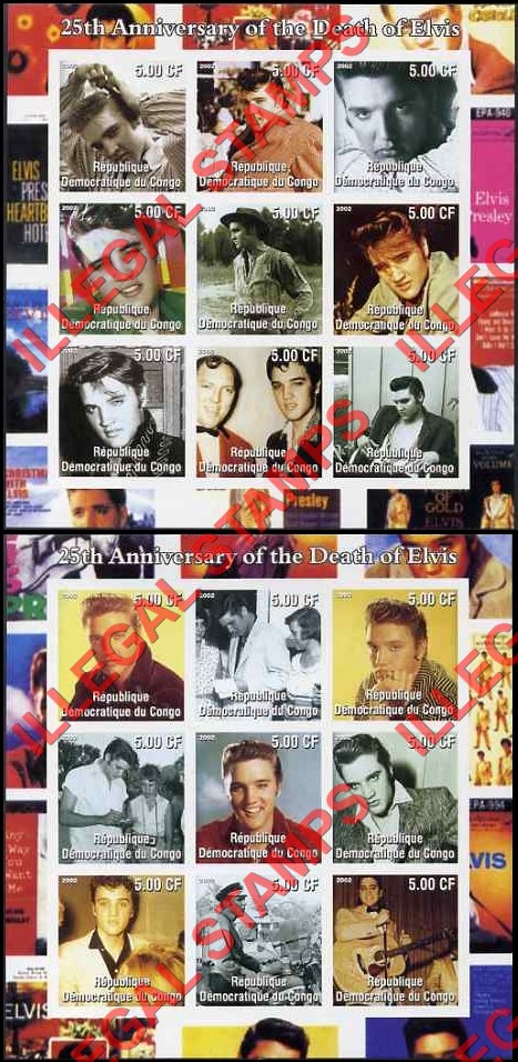 Congo Democratic Republic 2002 Elvis Presley Illegal Stamp Sheets of 9