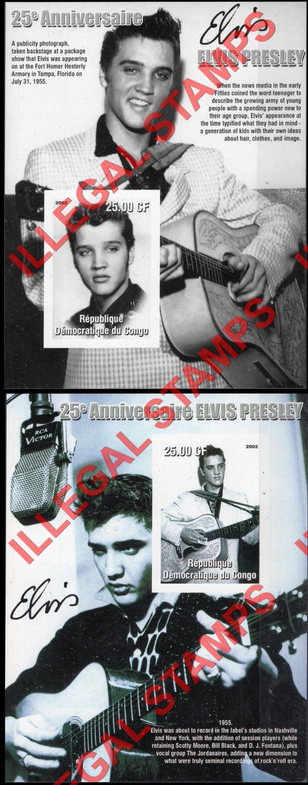 Congo Democratic Republic 2002 Elvis Presley Illegal Stamp Souvenir Sheets of 1 (Part 1)