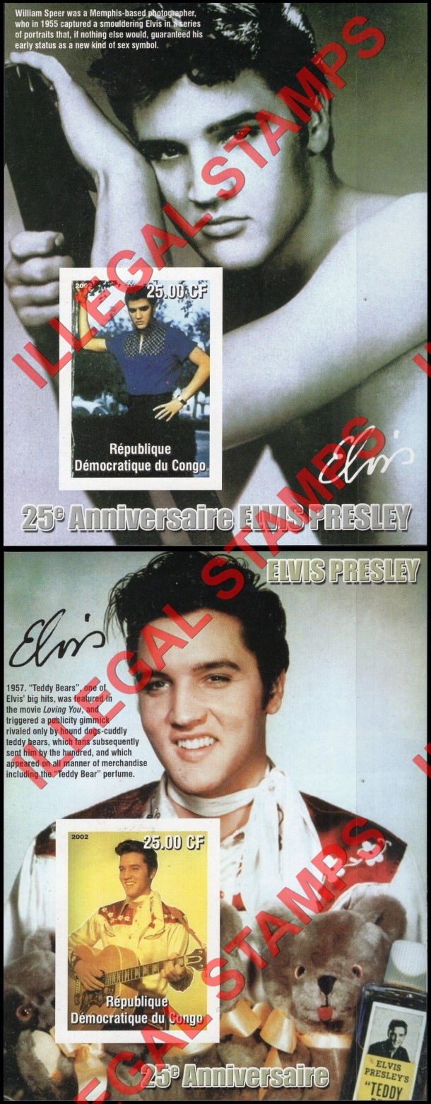 Congo Democratic Republic 2002 Elvis Presley Illegal Stamp Souvenir Sheets of 1 (Part 2)
