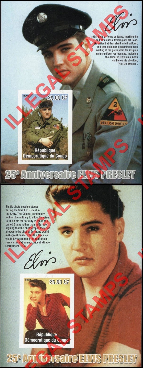 Congo Democratic Republic 2002 Elvis Presley Illegal Stamp Souvenir Sheets of 1 (Part 3)