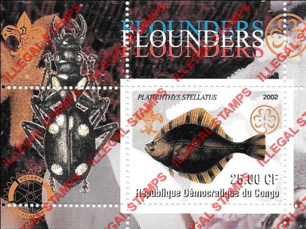 Congo Democratic Republic 2002 Fish Flounders Illegal Stamp Souvenir Sheet of 1
