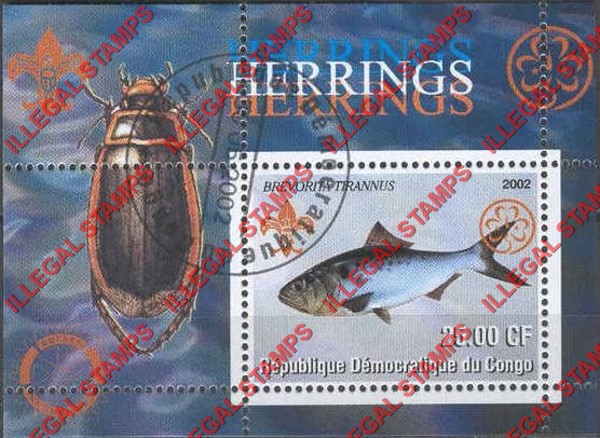 Congo Democratic Republic 2002 Fish Herrings Illegal Stamp Souvenir Sheet of 1