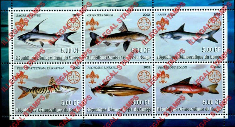Congo Democratic Republic 2002 Fish Siluriformes Illegal Stamp Souvenir Sheet of 6