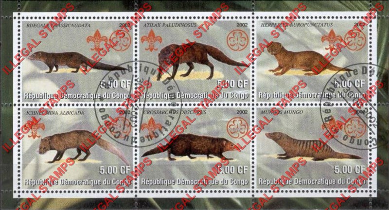 Congo Democratic Republic 2002 Herpestidae Illegal Stamp Souvenir Sheet of 6