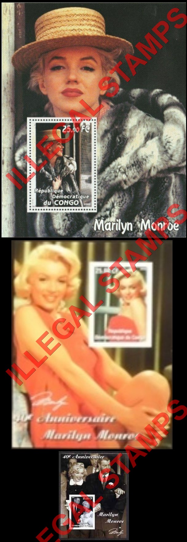 Congo Democratic Republic 2002 Marilyn Monroe Illegal Stamp Souvenir Sheets of 1 (Part 2)