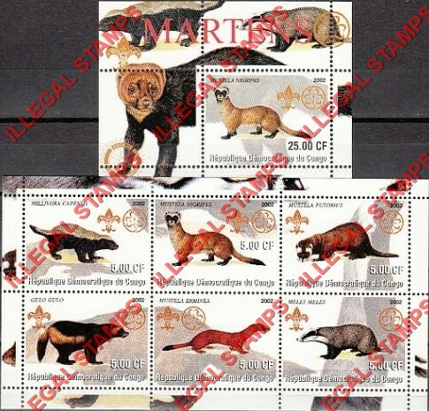 Congo Democratic Republic 2002 Martens Illegal Stamp Souvenir Sheets of 6 and 1