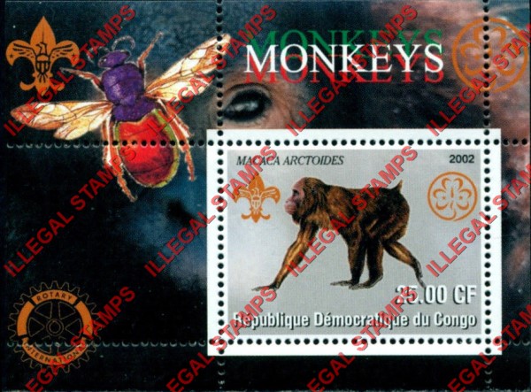 Congo Democratic Republic 2002 Monkeys Illegal Stamp Souvenir Sheet of 1