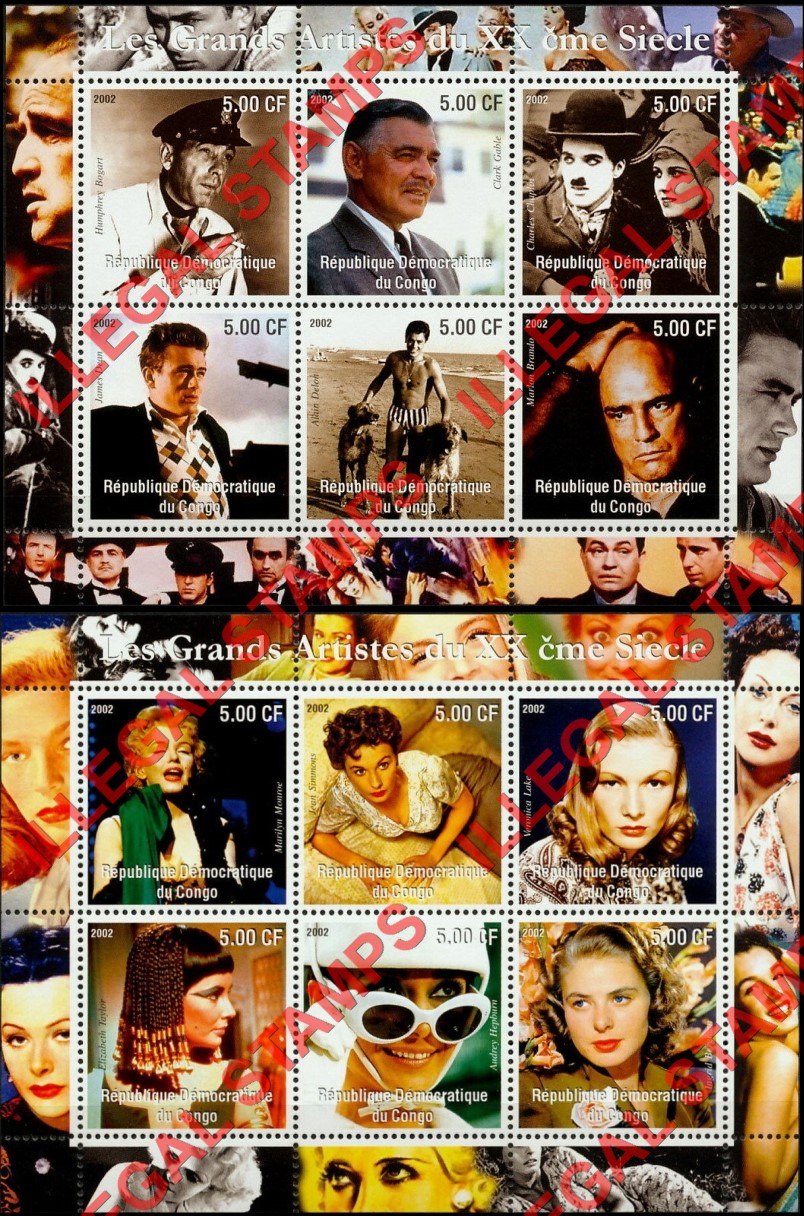 Congo Democratic Republic 2002 Movie Stars Illegal Stamp Souvenir Sheets of 6