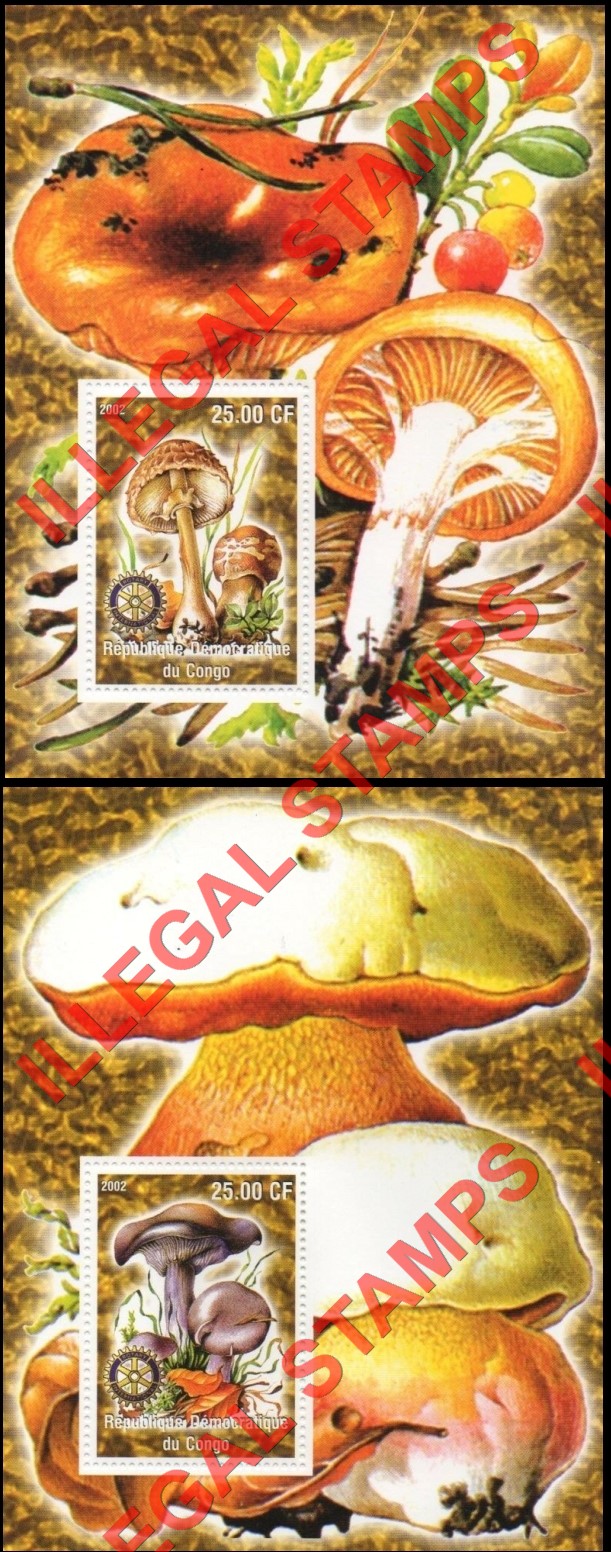 Congo Democratic Republic 2002 Mushrooms Illegal Stamp Souvenir Sheets of 1