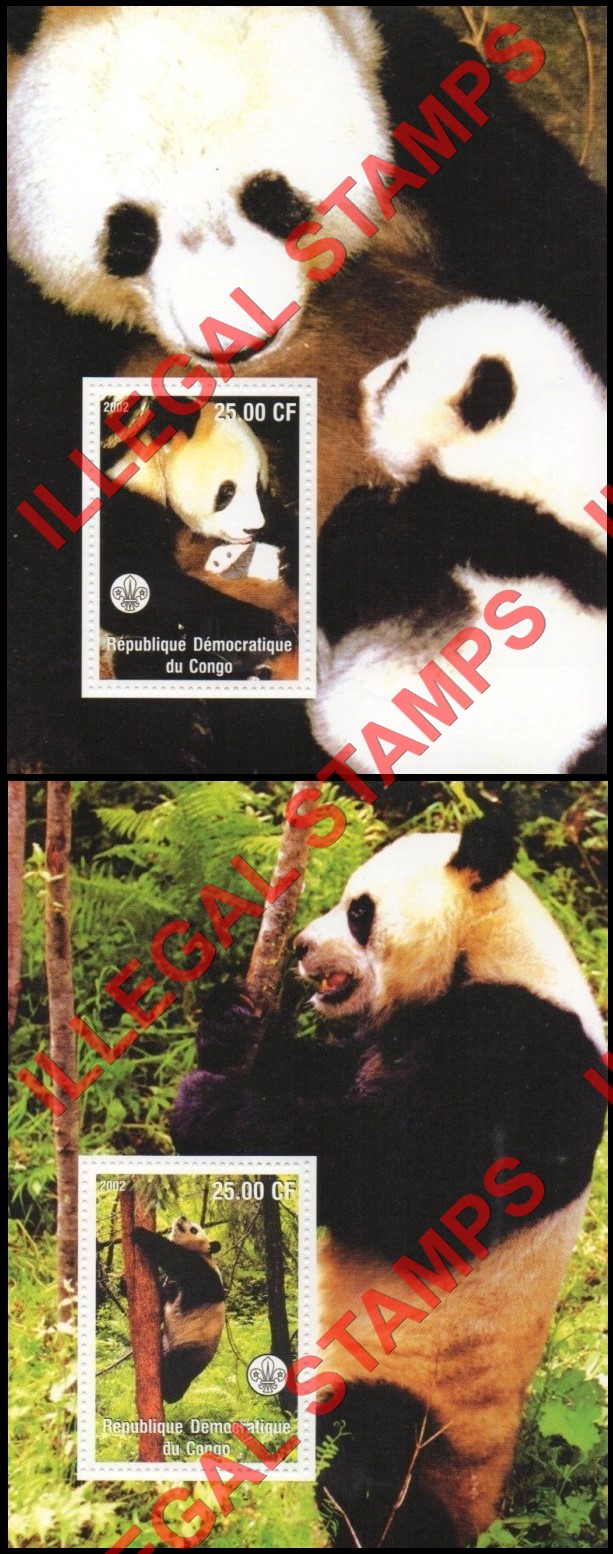 Congo Democratic Republic 2002 Pandas Illegal Stamp Souvenir Sheets of 1