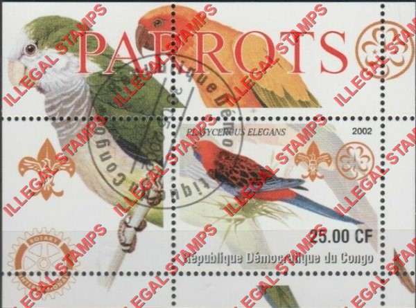 Congo Democratic Republic 2002 Parrots Illegal Stamp Souvenir Sheet of 1