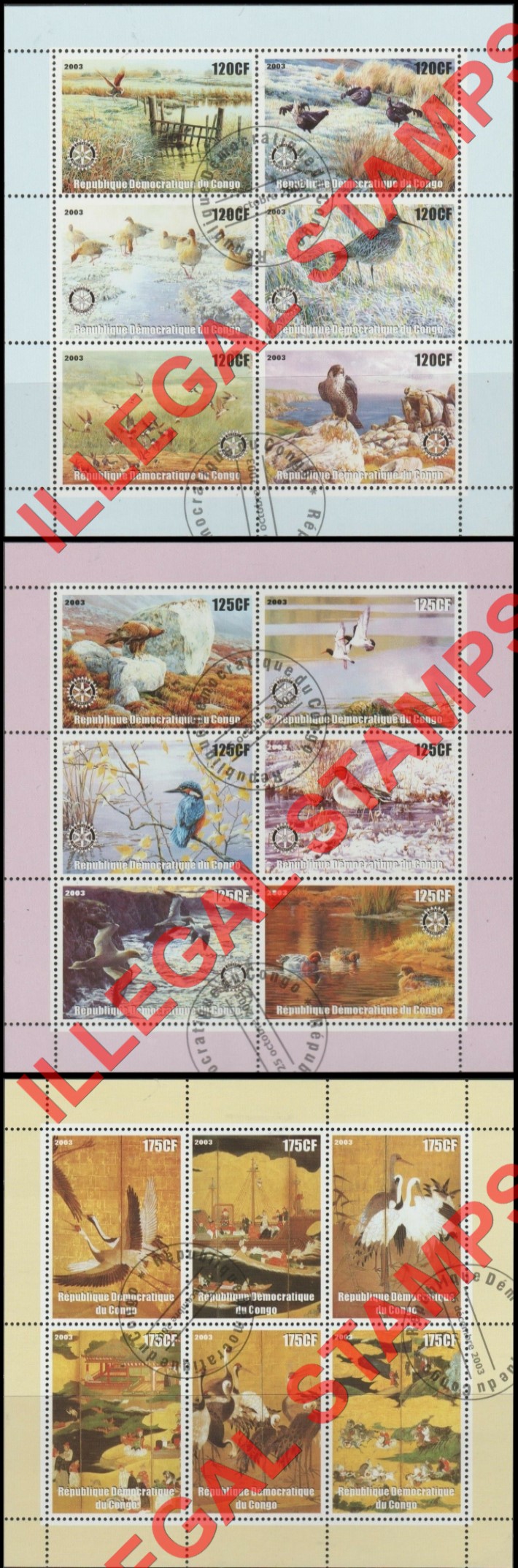 Congo Democratic Republic 2003 Birds Illegal Stamp Souvenir Sheets of 6