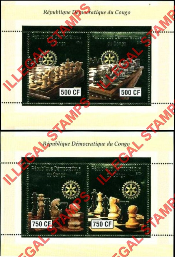 Congo Democratic Republic 2003 Chess Gold Foil Illegal Stamp Souvenir Sheets of 2