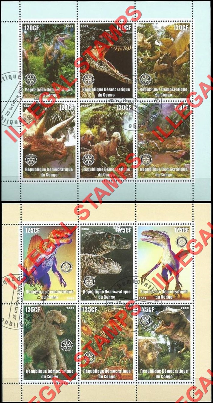 Congo Democratic Republic 2003 Dinosaurs Illegal Stamp Souvenir Sheets of 6