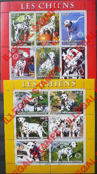 Congo Democratic Republic 2003 Dogs Illegal Stamp Souvenir Sheets of 6