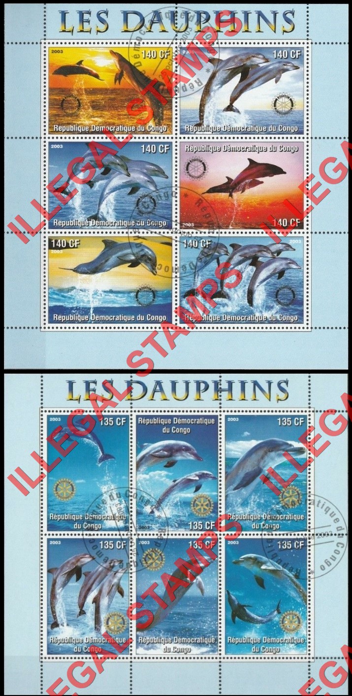 Congo Democratic Republic 2003 Dolphins Illegal Stamp Souvenir Sheets of 6